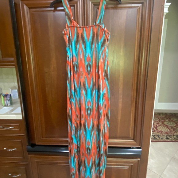 Ladies Small Maxi Long Dress Orange Blue Brown Knit Sleeveless Allison Brittney - Picture 6 of 8